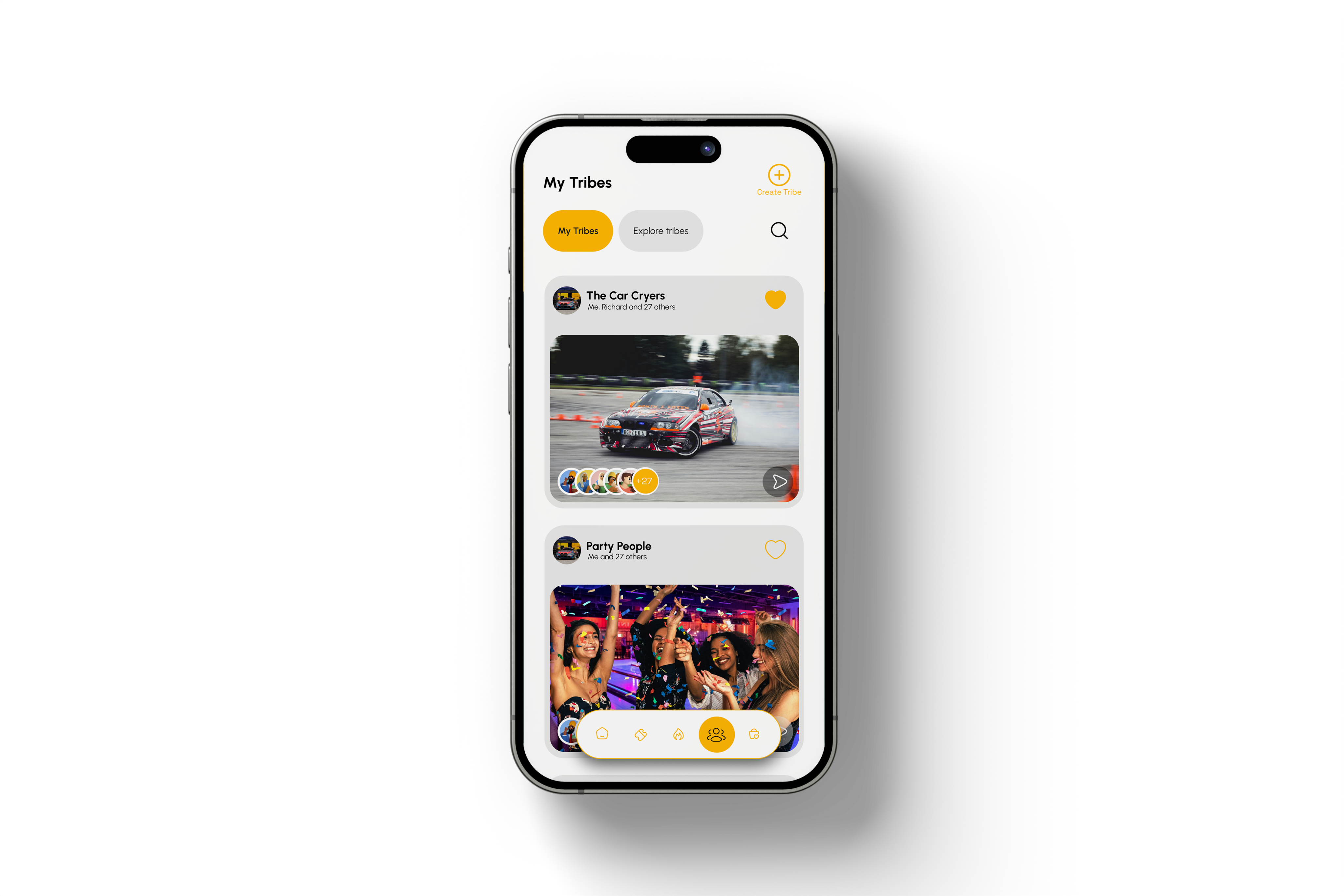 Trybb app showing Tribes screen